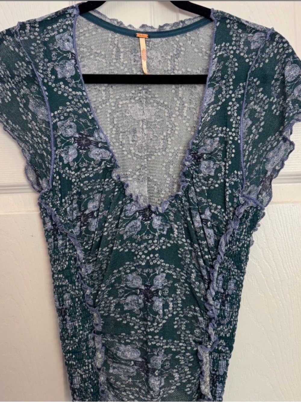 Free People Women’s Floral Short Sleeve Top - Green